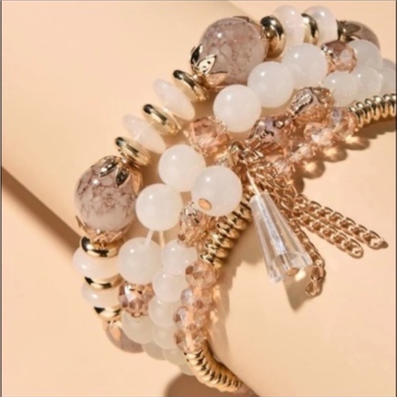 NWT| ZEN FRIENDS| WHITE QUARTZ & CARNELIAN TRIPLE BRACELET STACK SET| NEW - Picture 3 of 12